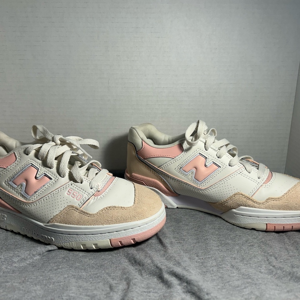 New Balance White and Pink Sneakers - Picture 1 of 8